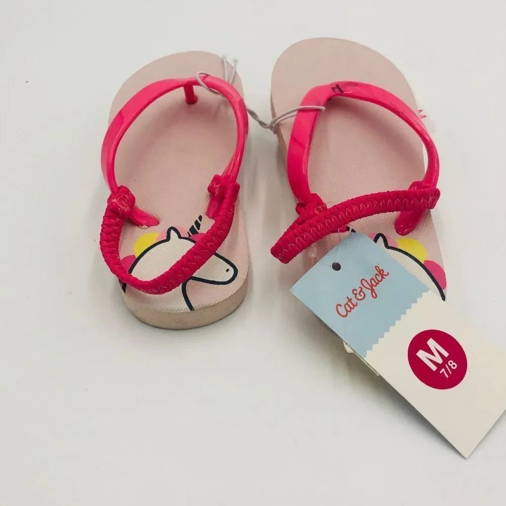 Brand New Cat & Jack Pink Unicorn Sandals For Girls Size 7/8 HAS‎ A LITTLE STAIN